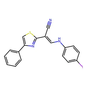 (E)-3-((4-iodophenyl)amino)-2-(4-phenylthiazol-2-yl)acrylonitrile structure