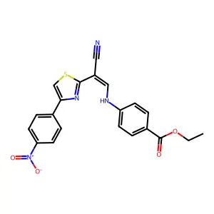 (Z)-ethyl 4-((2-cyano-2-(4-(4-nitrophenyl)thiazol-2-yl)vinyl)amino)benzoate structure