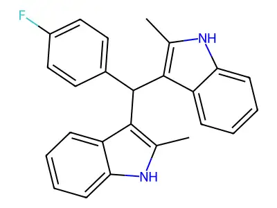 3-[(4-fluorophenyl)(2-methyl-1H-indol-3-yl)methyl]-2-methyl-1H-indole structure