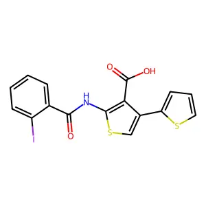 2-[(2-Iodobenzoyl)amino]-4-thiophen-2-ylthiophene-3-carboxylic acid structure