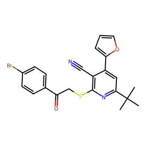 2-[2-(4-bromophenyl)-2-oxoethyl]sulfanyl-6-tert-butyl-4-(furan-2-yl)pyridine-3-carbonitrile structure