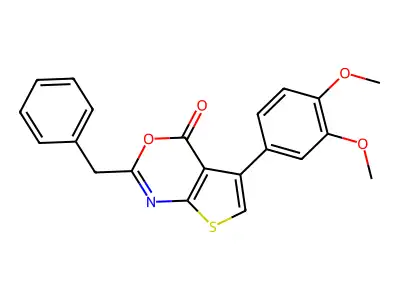 2-benzyl-5-(3,4-dimethoxyphenyl)-4H-thieno[2,3-d][1,3]oxazin-4-one structure