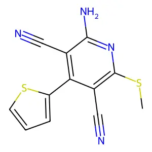 2-Amino-6-methylsulfanyl-4-thiophen-2-ylpyridine-3,5-dicarbonitrile structure
