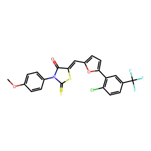 (5Z)-5-({5-[2-chloro-5-(trifluoromethyl)phenyl]furan-2-yl}methylidene)-3-(4-methoxyphenyl)-2-thioxo-1,3-thiazolidin-4-one structure