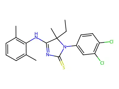 1-(3,4-dichlorophenyl)-4-[(2,6-dimethylphenyl)imino]-5-ethyl-5-methyl-2-imidazolidinethione structure