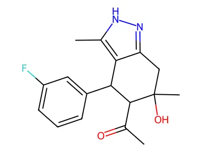 1-[4-(3-fluorophenyl)-6-hydroxy-3,6-dimethyl-2,4,5,7-tetrahydroindazol-5-yl]ethanone structure