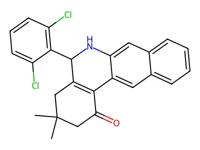 5-(2,6-dichlorophenyl)-3,3-dimethyl-3,4,5,6-tetrahydrobenzo[b]phenanthridin-1(2H)-one structure