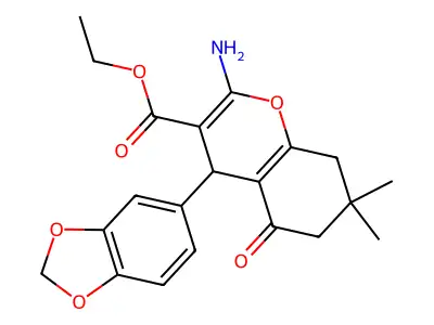 Ethyl 2-amino-4-(benzo[d][1,3]dioxol-5-yl)-7,7-dimethyl-5-oxo-5,6,7,8-tetrahydro-4H-chromene-3-carboxylate structure