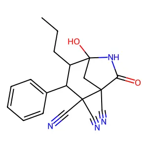 5-Hydroxy-7-oxo-3-phenyl-4-propyl-6-azabicyclo[3.2.1]octane-1,2,2-tricarbonitrile structure