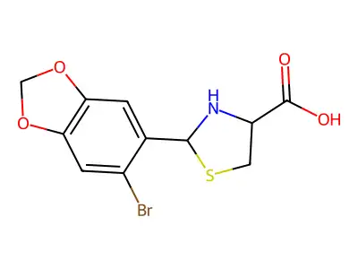2-(6-Bromo-1,3-benzodioxol-5-yl)-1,3-thiazolidine-4-carboxylic acid structure