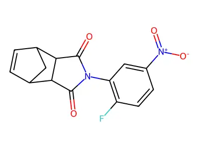 2-(2-Fluoro-5-nitrophenyl)-3a,4,7,7a-tetrahydro-1H-4,7-methanoisoindole-1,3-dione structure