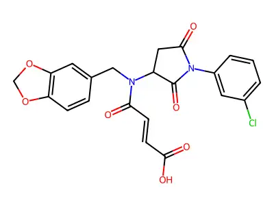 (2E)-4-{(1,3-benzodioxol-5-ylmethyl)[1-(3-chlorophenyl)-2,5-dioxopyrrolidin-3-yl]amino}-4-oxobut-2-enoic acid structure