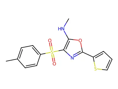N-methyl-4-(4-methylphenyl)sulfonyl-2-thiophen-2-yl-1,3-oxazol-5-amine structure