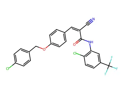 (Z)-3-[4-[(4-chlorophenyl)methoxy]phenyl]-N-[2-chloro-5-(trifluoromethyl)phenyl]-2-cyanoprop-2-enamide structure