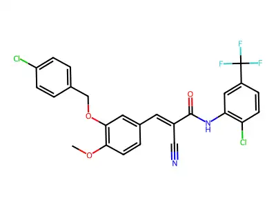 (2E)-3-{3-[(4-chlorobenzyl)oxy]-4-methoxyphenyl}-N-[2-chloro-5-(trifluoromethyl)phenyl]-2-cyanoprop-2-enamide structure