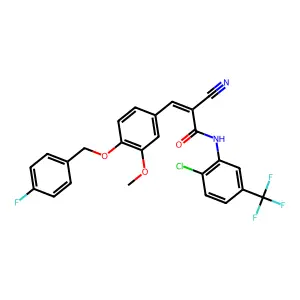 (2E)-N-[2-chloro-5-(trifluoromethyl)phenyl]-2-cyano-3-{4-[(4-fluorobenzyl)oxy]-3-methoxyphenyl}prop-2-enamide structure