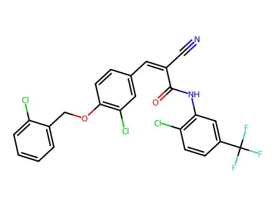 (Z)-3-[3-Chloro-4-[(2-chlorophenyl)methoxy]phenyl]-N-[2-chloro-5-(trifluoromethyl)phenyl]-2-cyanoprop-2-enamide structure