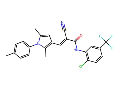 (E)-N-[2-chloro-5-(trifluoromethyl)phenyl]-2-cyano-3-[2,5-dimethyl-1-(4-methylphenyl)pyrrol-3-yl]prop-2-enamide structure