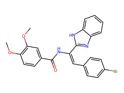 N-[(E)-1-(1H-benzimidazol-2-yl)-2-(4-bromophenyl)ethenyl]-3,4-dimethoxybenzamide structure