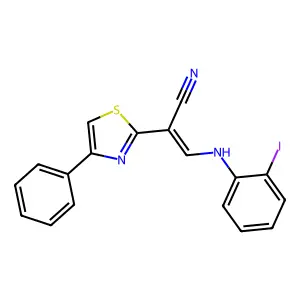 (E)-3-((2-iodophenyl)amino)-2-(4-phenylthiazol-2-yl)acrylonitrile structure