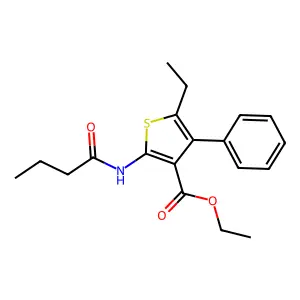 Ethyl 2-(butyrylamino)-5-ethyl-4-phenyl-3-thiophenecarboxylate structure
