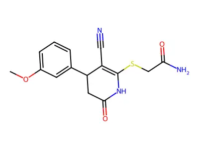 2-((3-cyano-4-(3-methoxyphenyl)-6-oxo-1,4,5,6-tetrahydropyridin-2-yl)thio)acetamide structure