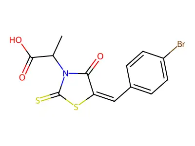 (E)-2-(5-(4-bromobenzylidene)-4-oxo-2-thioxothiazolidin-3-yl)propanoic acid structure