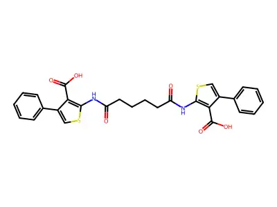 2,2'-[(1,6-Dioxo-1,6-hexanediyl)diimino]bis[4-phenyl-3-thiophenecarboxylic acid structure