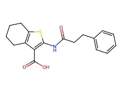 2-[(3-phenylpropanoyl)amino]-4,5,6,7-tetrahydro-1-benzothiophene-3-carboxylic acid structure