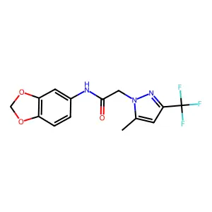 N-(1,3-benzodioxol-5-yl)-2-[5-methyl-3-(trifluoromethyl)pyrazol-1-yl]acetamide structure