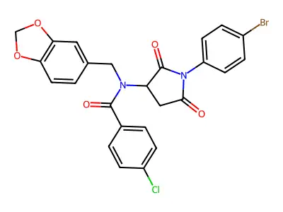 N-(1,3-benzodioxol-5-ylmethyl)-N-[1-(4-bromophenyl)-2,5-dioxopyrrolidin-3-yl]-4-chlorobenzamide structure