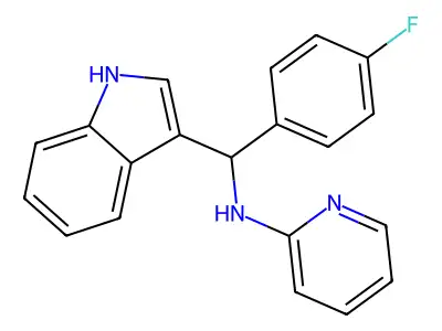 N-[(4-fluorophenyl)(1H-indol-3-yl)methyl]pyridin-2-amine structure