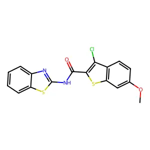 N-(1,3-benzothiazol-2-yl)-3-chloro-6-methoxy-1-benzothiophene-2-carboxamide structure