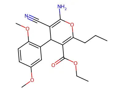 ethyl 6-amino-5-cyano-4-(2,5-dimethoxyphenyl)-2-propyl-4H-pyran-3-carboxylate structure