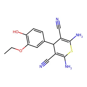 2,6-diamino-4-(3-ethoxy-4-hydroxyphenyl)-4H-thiopyran-3,5-dicarbonitrile structure