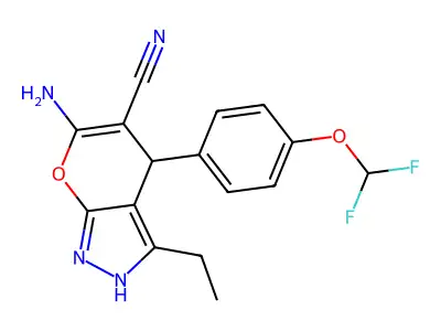 6-amino-4-[4-(difluoromethoxy)phenyl]-3-ethyl-1,4-dihydropyrano[2,3-c]pyrazole-5-carbonitrile structure