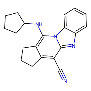 16-(cyclopentylamino)-1,8-diazatetracyclo[7.7.0.0^{2,7}.0^{11,15}]hexadeca-2(7),3,5,8,10,15-hexaene-10-carbonitrile structure