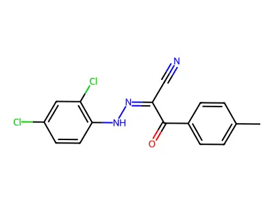 (1E)-N-(2,4-dichloroanilino)-2-(4-methylphenyl)-2-oxoethanimidoyl cyanide structure