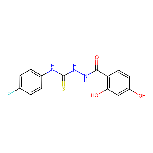 Benzoic acid, 2,4-dihydroxy-, 2-(((4-fluorophenyl)amino)thioxomethyl)hydrazide structure