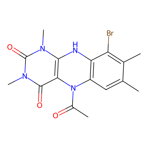 5-acetyl-9-bromo-1,3,7,8-tetramethyl-10H-benzo[g]pteridine-2,4-dione structure