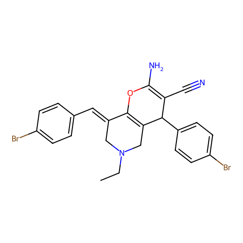 2-amino-8-(4-bromobenzylidene)-4-(4-bromophenyl)-6-ethyl-5,6,7,8-tetrahydro-4H-pyrano[3,2-c]pyridine-3-carbonitrile structure