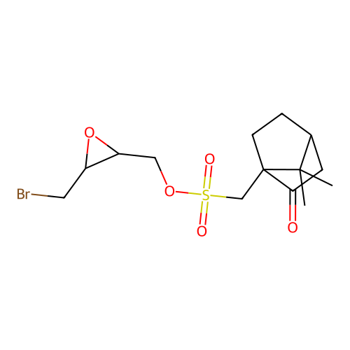 [(2S,3S)-3-(bromomethyl)oxiran-2-yl]methyl [(1R,4S)-7,7-dimethyl-3-oxo-4-bicyclo[2.2.1]heptanyl]methanesulfonate structure