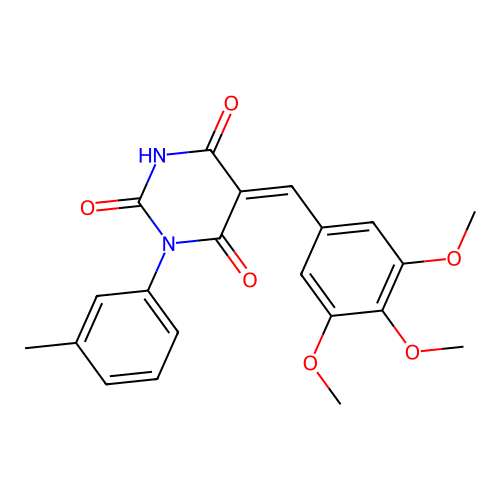 (Z)-1-(m-tolyl)-5-(3,4,5-trimethoxybenzylidene)pyrimidine-2,4,6(1H,3H,5H)-trione structure