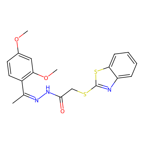 (Z)-2-(benzo[d]thiazol-2-ylthio)-N'-(1-(2,4-dimethoxyphenyl)ethylidene)acetohydrazide structure