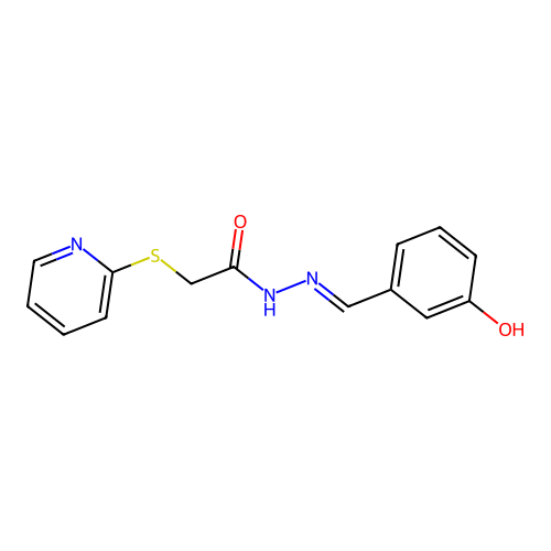 N'-[(E)-(3-hydroxyphenyl)methylidene]-2-(pyridin-2-ylsulfanyl)acetohydrazide structure