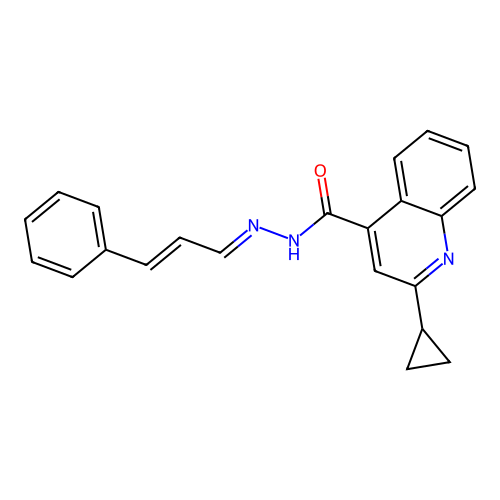 2-cyclopropyl-N'-[(1E,2E)-3-phenylprop-2-en-1-ylidene]quinoline-4-carbohydrazide structure