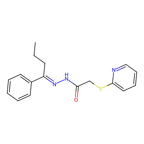 N'-[(1E)-1-phenylbutylidene]-2-(pyridin-2-ylsulfanyl)acetohydrazide structure