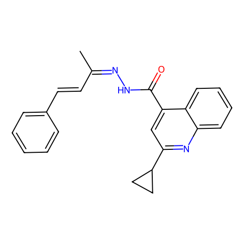 2-cyclopropyl-N'-[(2Z,3E)-4-phenylbut-3-en-2-ylidene]quinoline-4-carbohydrazide structure