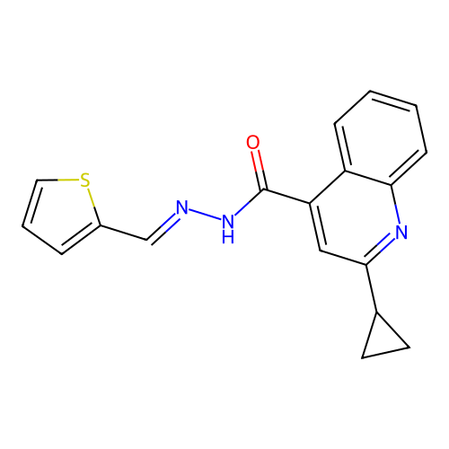2-cyclopropyl-N-[(E)-thiophen-2-ylmethylideneamino]quinoline-4-carboxamide structure
