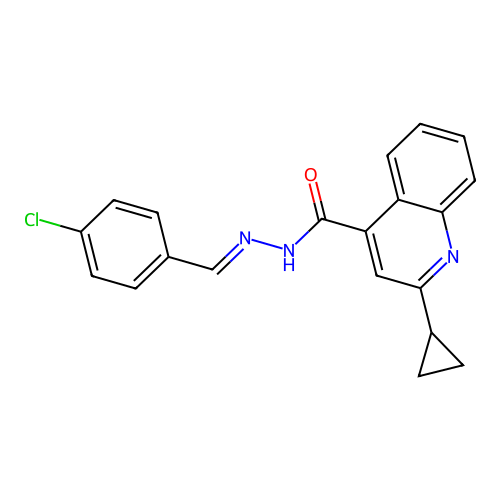N'-[(E)-(4-chlorophenyl)methylidene]-2-cyclopropylquinoline-4-carbohydrazide structure